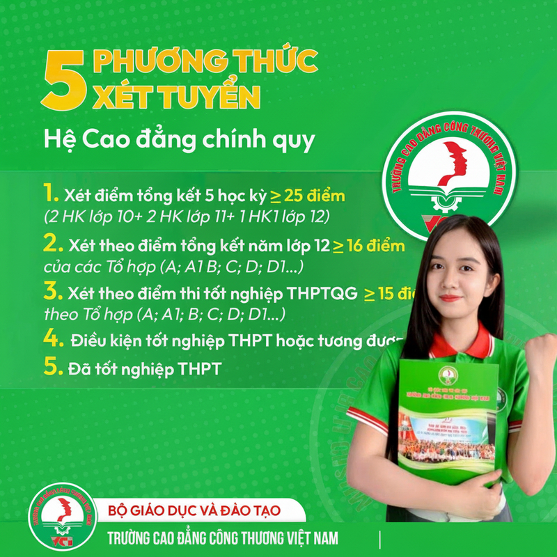 Hướng dẫn chi tiết 5 Phương thức xét tuyển Cao đẳng Công thương Việt Nam (VCI) 2026